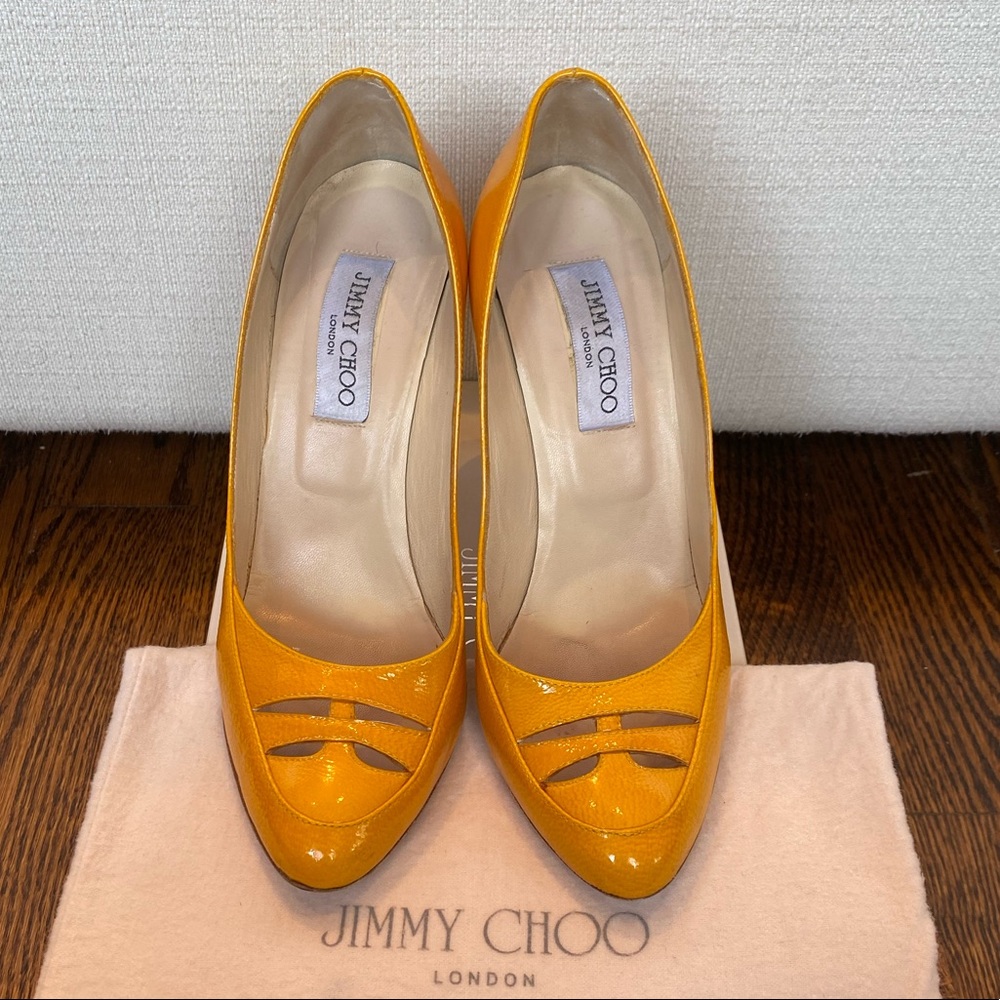 Jimmy Choo Loren Shoes in Yellow Grainy Patent Leather